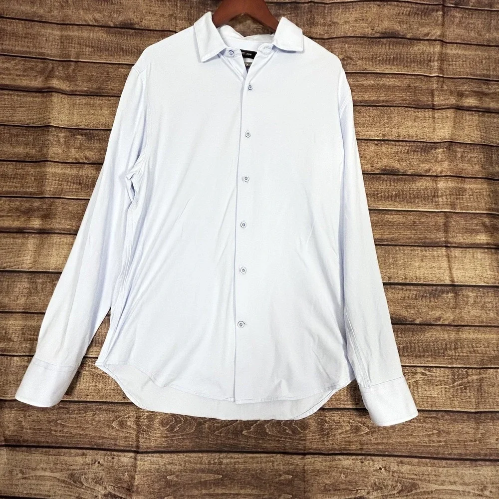 Dstrct & Row Men's Size Large Slim Blue Dress Shirt Long Sleeve Button Up - Picture 2 of 7